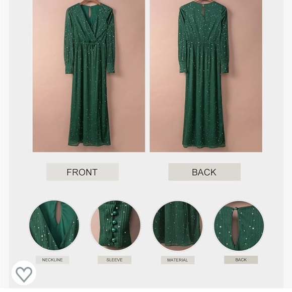 Dark Green - Large - Women's V Neck Formal Long Sleeve Maxi Dress w/Slit - Picture 8 of 10